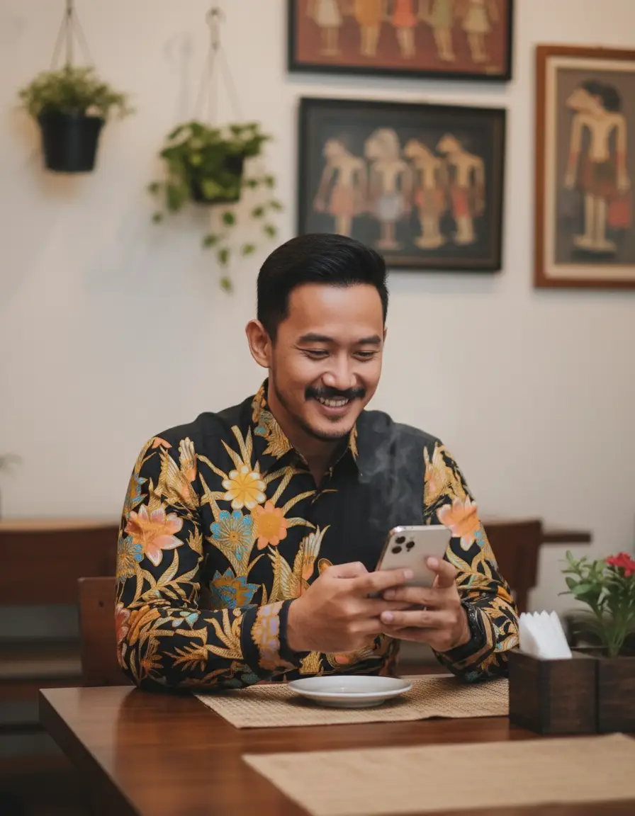 Kain batik pola kemeja dengan motif angsa dan teratai emas di atas dasar hitam, terbuat dari katun primissima yang halus.